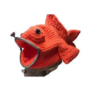 GOLD FISH HAND MADE CROCHET Purse Metal Vintage Frame Kiss Clasp Lock